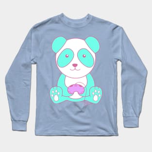 Turquoise Gaming Panda With Controller Long Sleeve T-Shirt